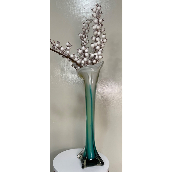 VTG Murano Style Hand Blown Art Glass Vase Jack In The Pulpit Calla Lily 15.25 ” - Picture 5 of 10
